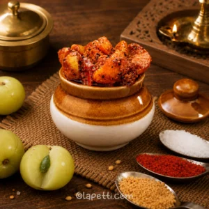 Olapetti homemade amla pickle made with fresh Indian gooseberries and traditional spices