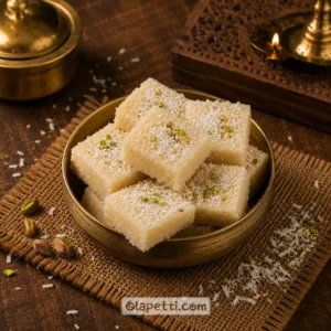 Olapetti coconut burfi traditional Indian coconut sweet made with fresh coconut