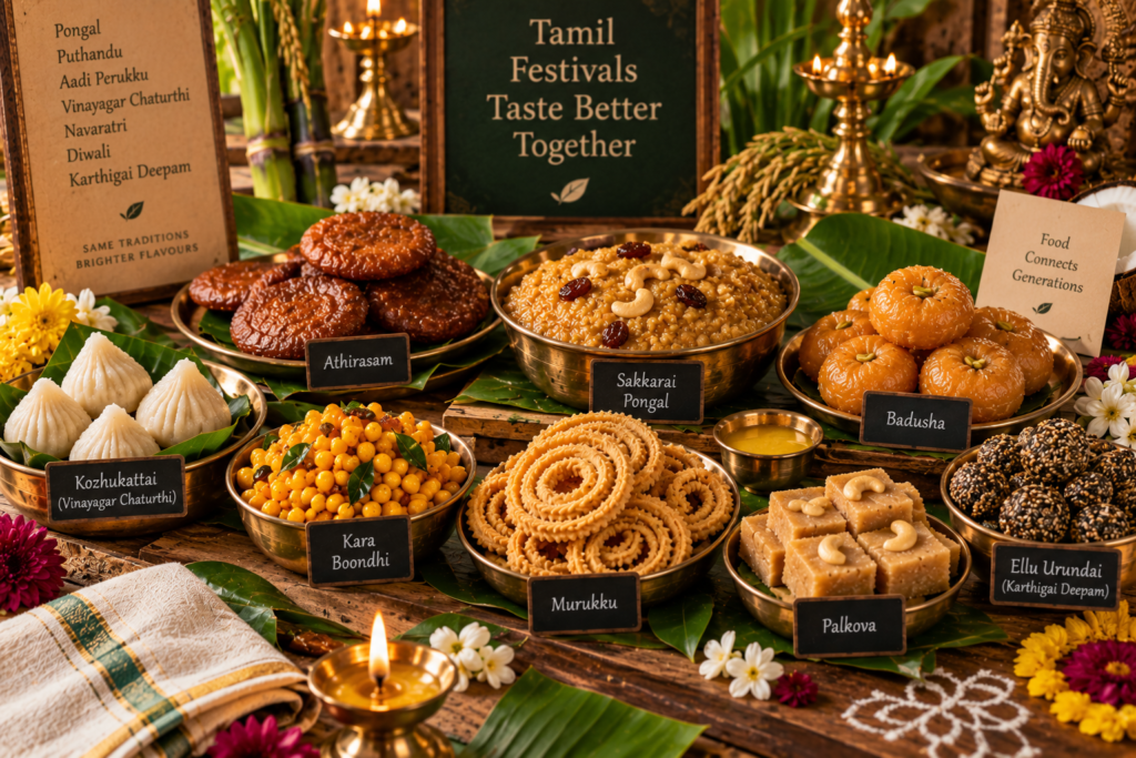 Traditional Tamil festival sweets and food for Pongal Diwali and other celebrations