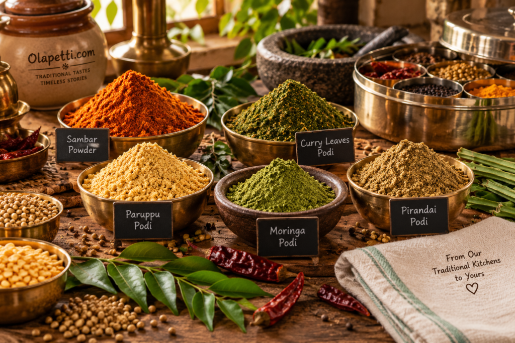 Traditional South Indian masalas and podis